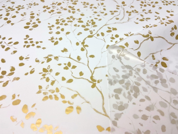 Бумага тишью с принтом. Дизайн золотая ветвь на белом фоне. размер 75х50 см



